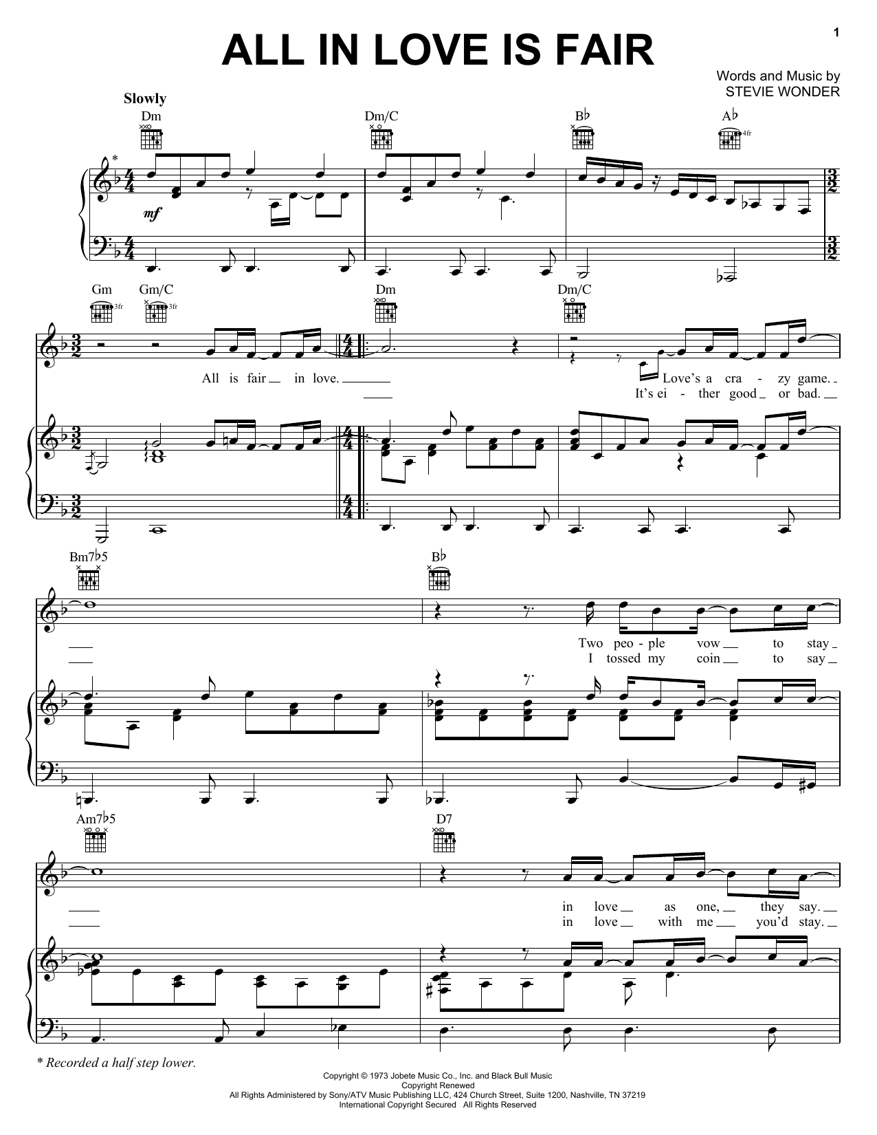 Stevie Wonder All In Love Is Fair sheet music notes and chords. Download Printable PDF.