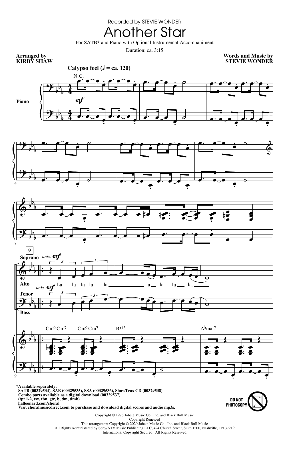 Stevie Wonder Another Star (arr. Kirby Shaw) sheet music notes and chords. Download Printable PDF.