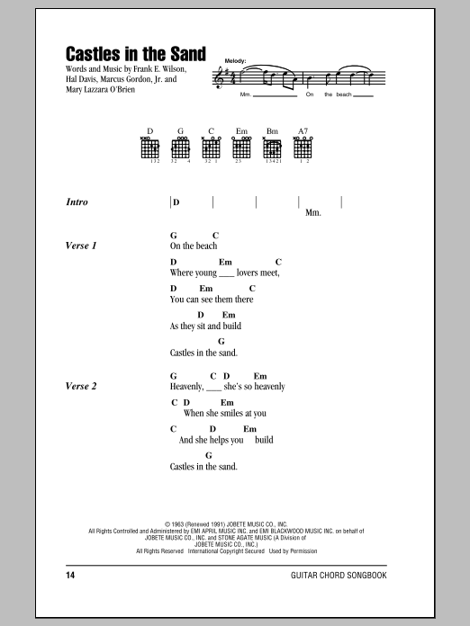 Learn to play Stevie Wonder Castles In The Sand sheet music for Guitar Chords/Lyrics in minutes. Price: 4.4900$ Stevie Wonder Castles In The Sand sheet music notes and chords arranged for Guitar Chords/Lyrics