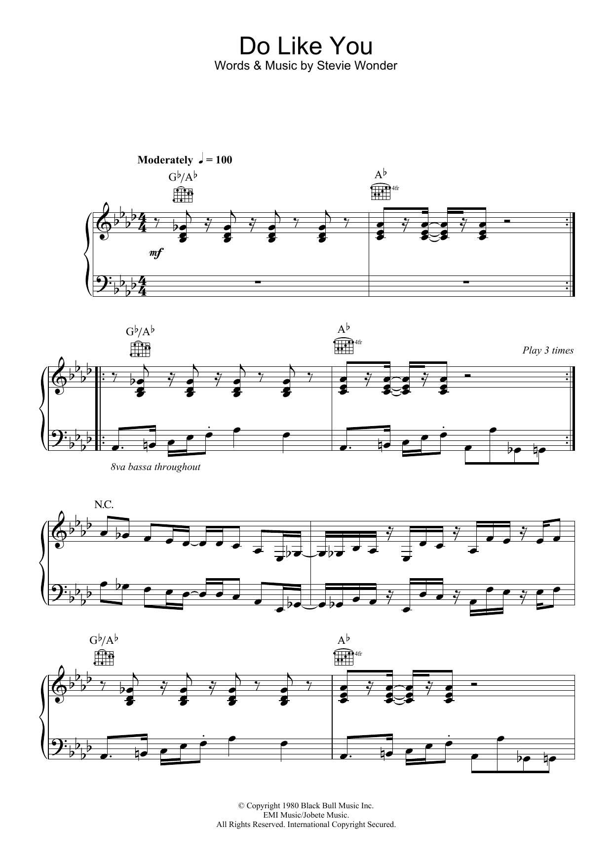 Learn to play Stevie Wonder Do Like You sheet music for Piano, Vocal & Guitar Chords in minutes. Price: 7.8900$ Stevie Wonder Do Like You sheet music notes and chords arranged for Piano, Vocal & Guitar Chords