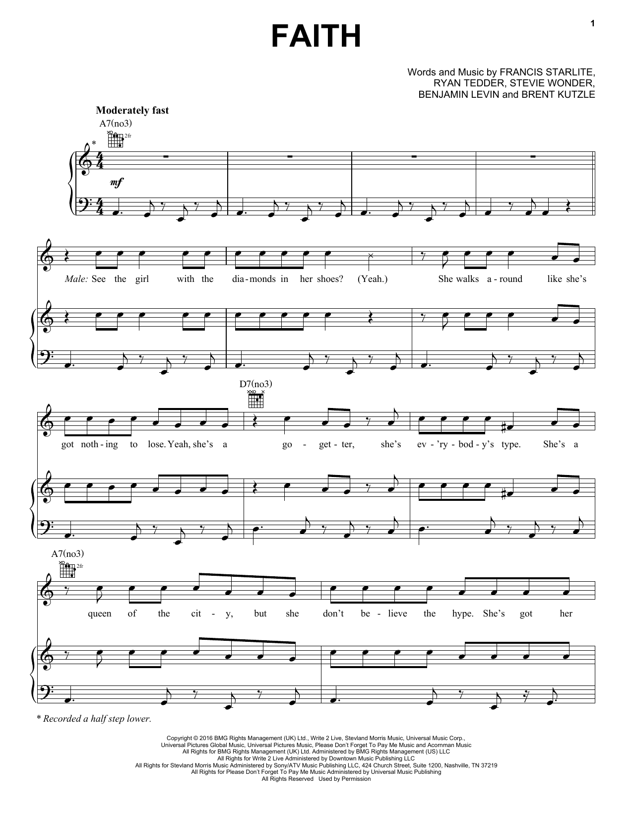 Stevie Wonder Faith (feat. Ariana Grande) sheet music notes and chords. Download Printable PDF.