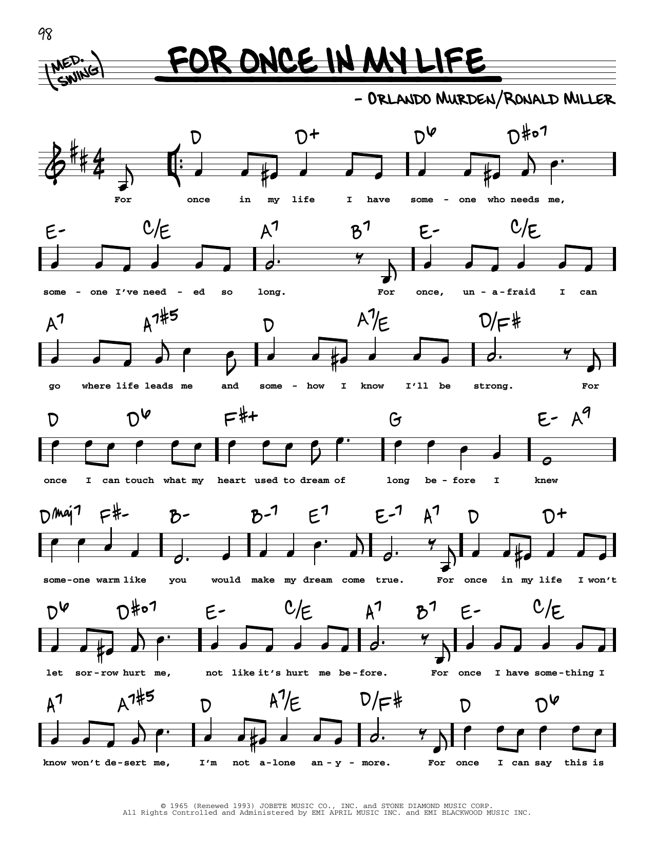 Learn to play Stevie Wonder For Once In My Life (High Voice) sheet music for Real Book – Melody, Lyrics & Chords in minutes. Price: 5.9900$ Stevie Wonder For Once In My Life (High Voice) sheet music notes and chords arranged for Real Book – Melody, Lyrics & Chords
