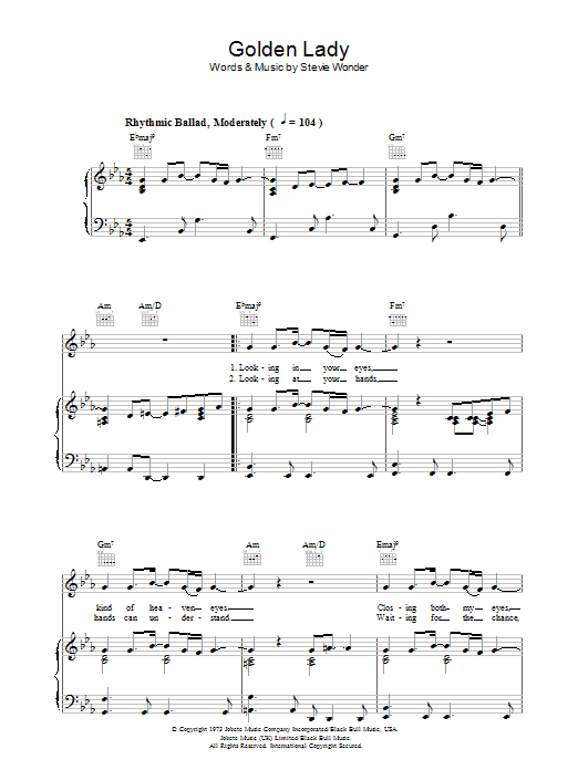 Stevie Wonder Golden Lady sheet music notes and chords. Download Printable PDF.