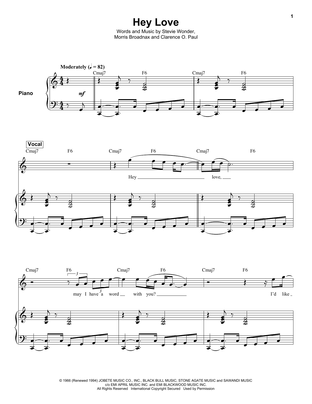 Stevie Wonder Hey Love sheet music notes and chords. Download Printable PDF.