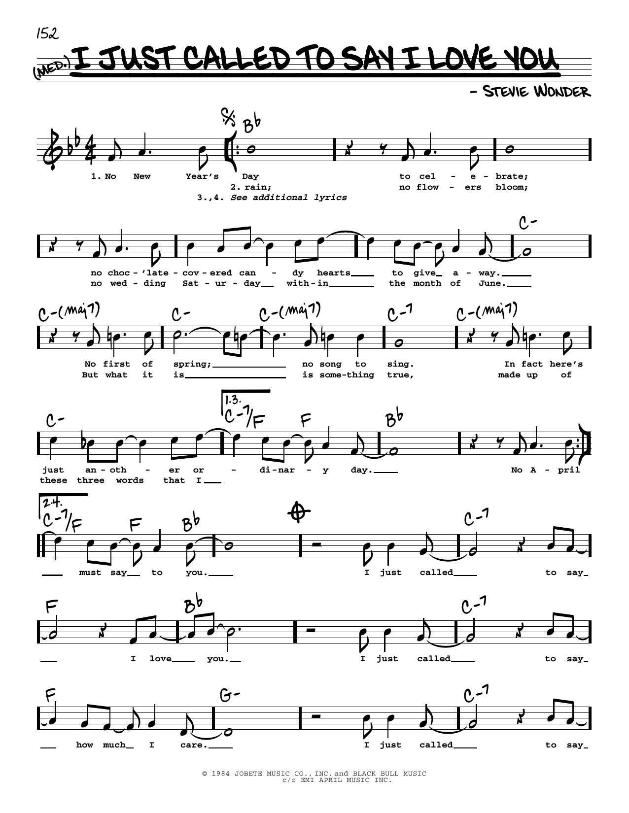 Stevie Wonder I Just Called To Say I Love You (High Voice) sheet music notes and chords. Download Printable PDF.