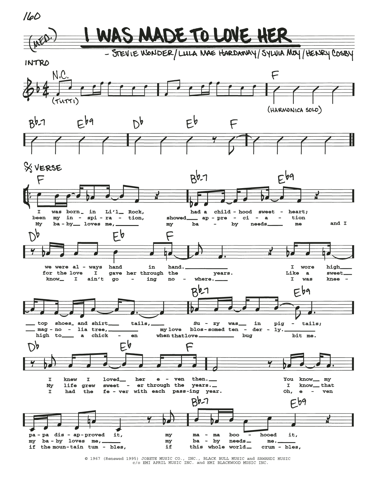 Stevie Wonder I Was Made To Love Her sheet music notes and chords. Download Printable PDF.