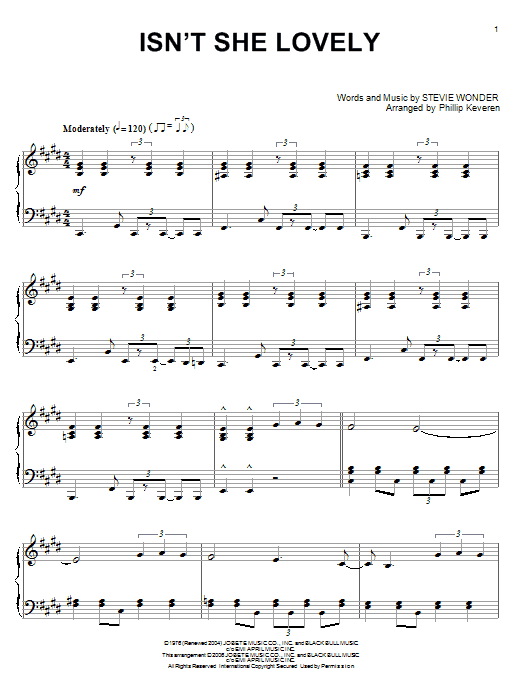 Stevie Wonder Isn't She Lovely (arr. Phillip Keveren) sheet music notes and chords arranged for Piano Solo