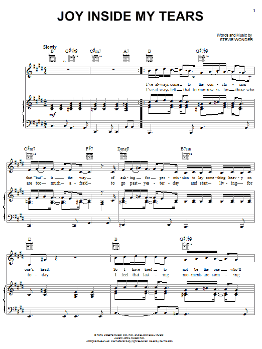 Stevie Wonder Joy Inside My Tears sheet music notes and chords. Download Printable PDF.