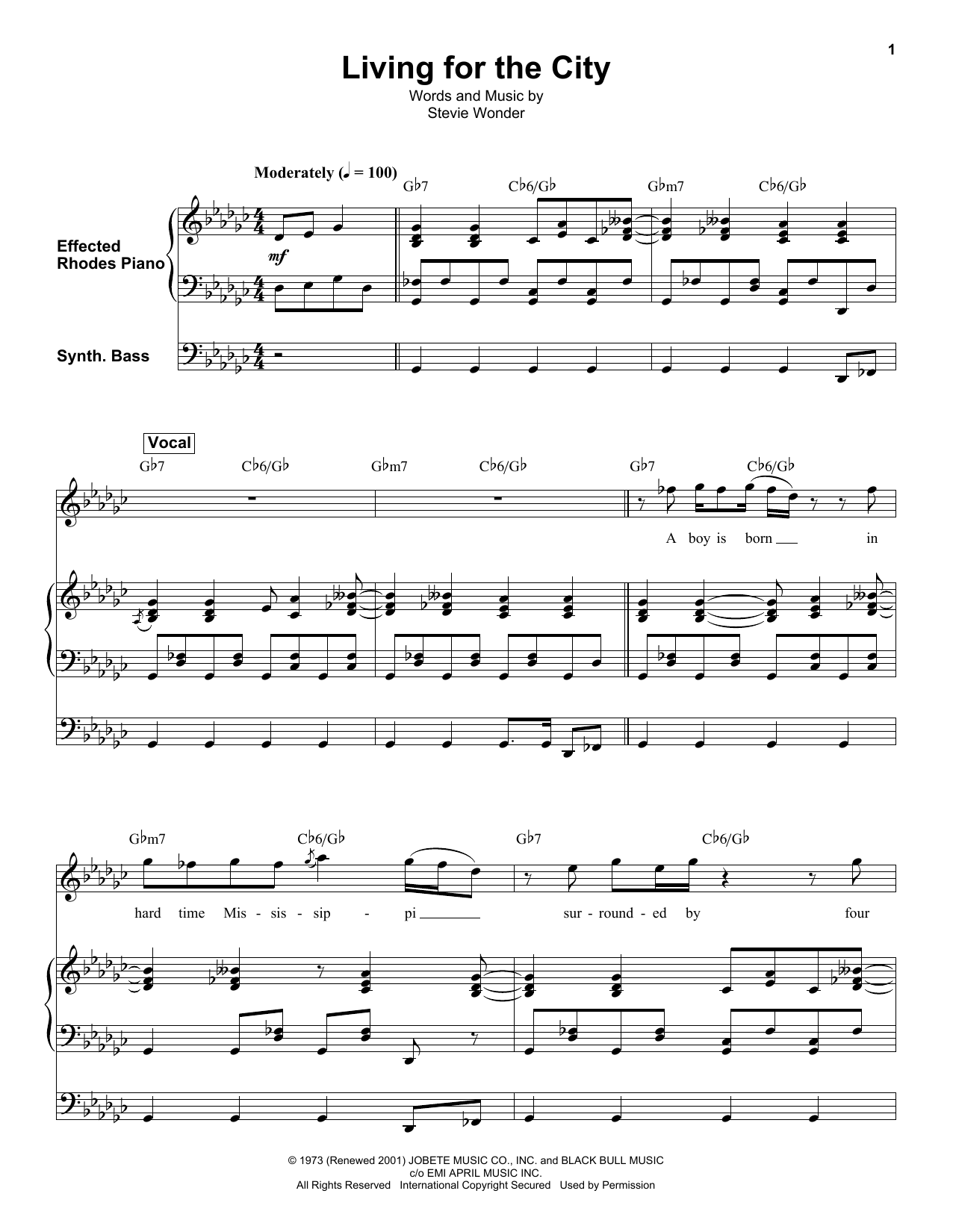 Stevie Wonder Living For The City sheet music notes and chords. Download Printable PDF.