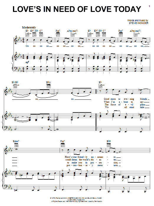 Stevie Wonder Love's In Need Of Love Today sheet music notes and chords. Download Printable PDF.