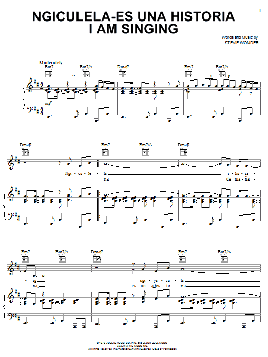 Stevie Wonder Ngiculela-Es Una Historia I Am Singing sheet music notes and chords arranged for Piano, Vocal & Guitar Chords (Right-Hand Melody)