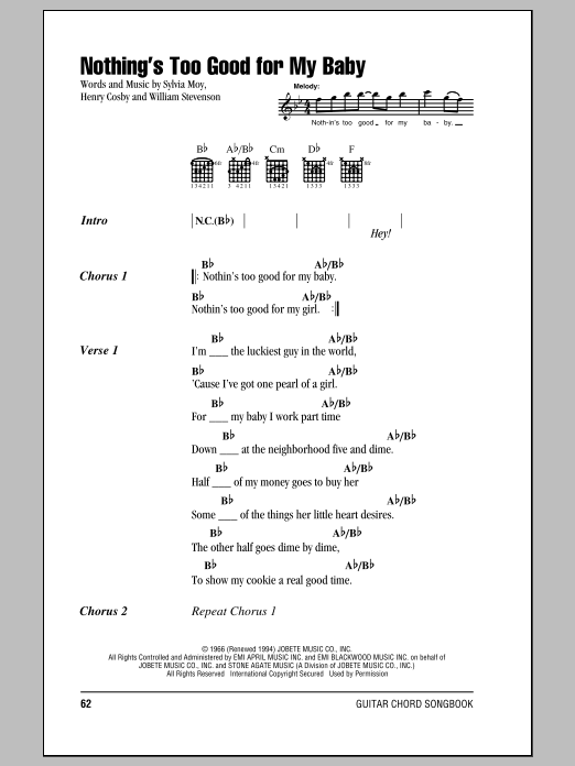 Stevie Wonder Nothing's Too Good For My Baby sheet music notes and chords. Download Printable PDF.