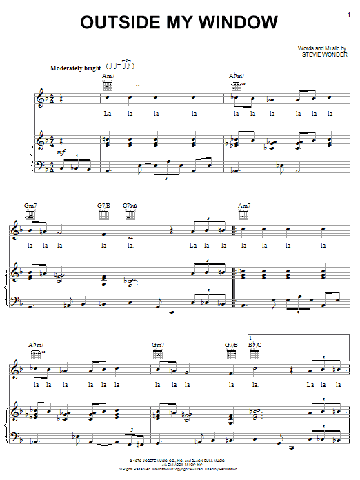 Stevie Wonder Outside My Window sheet music notes and chords arranged for Piano, Vocal & Guitar Chords (Right-Hand Melody)