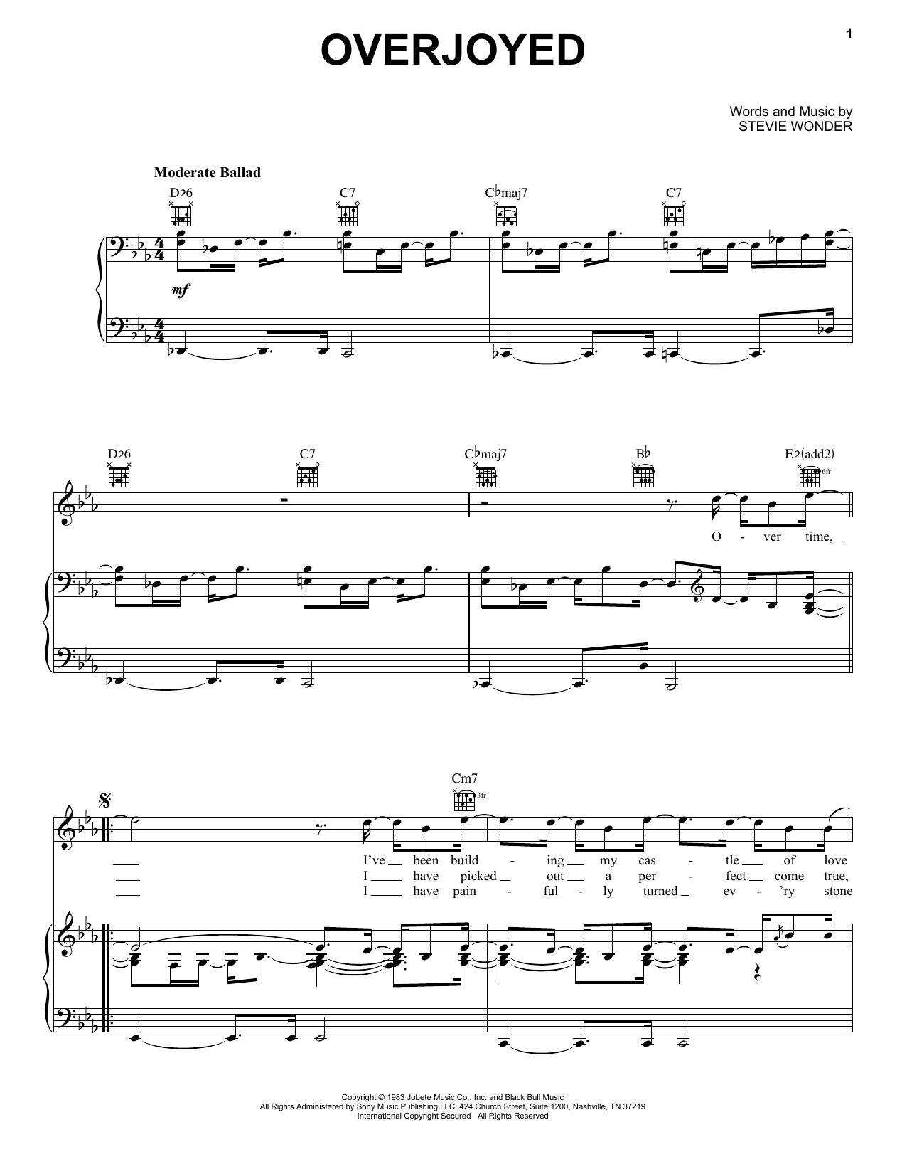 Stevie Wonder Overjoyed sheet music notes and chords. Download Printable PDF.