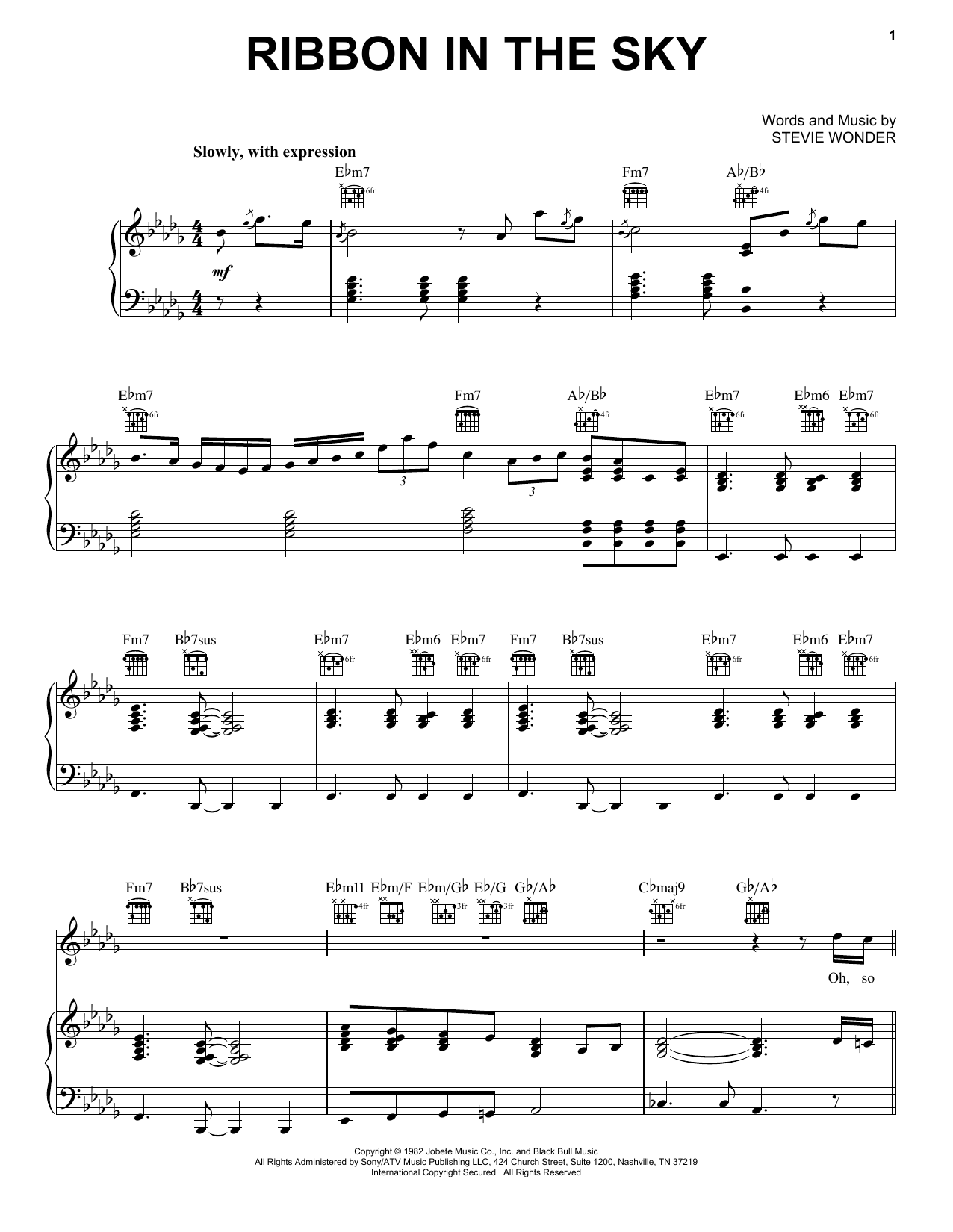 Stevie Wonder Ribbon In The Sky sheet music notes and chords. Download Printable PDF.