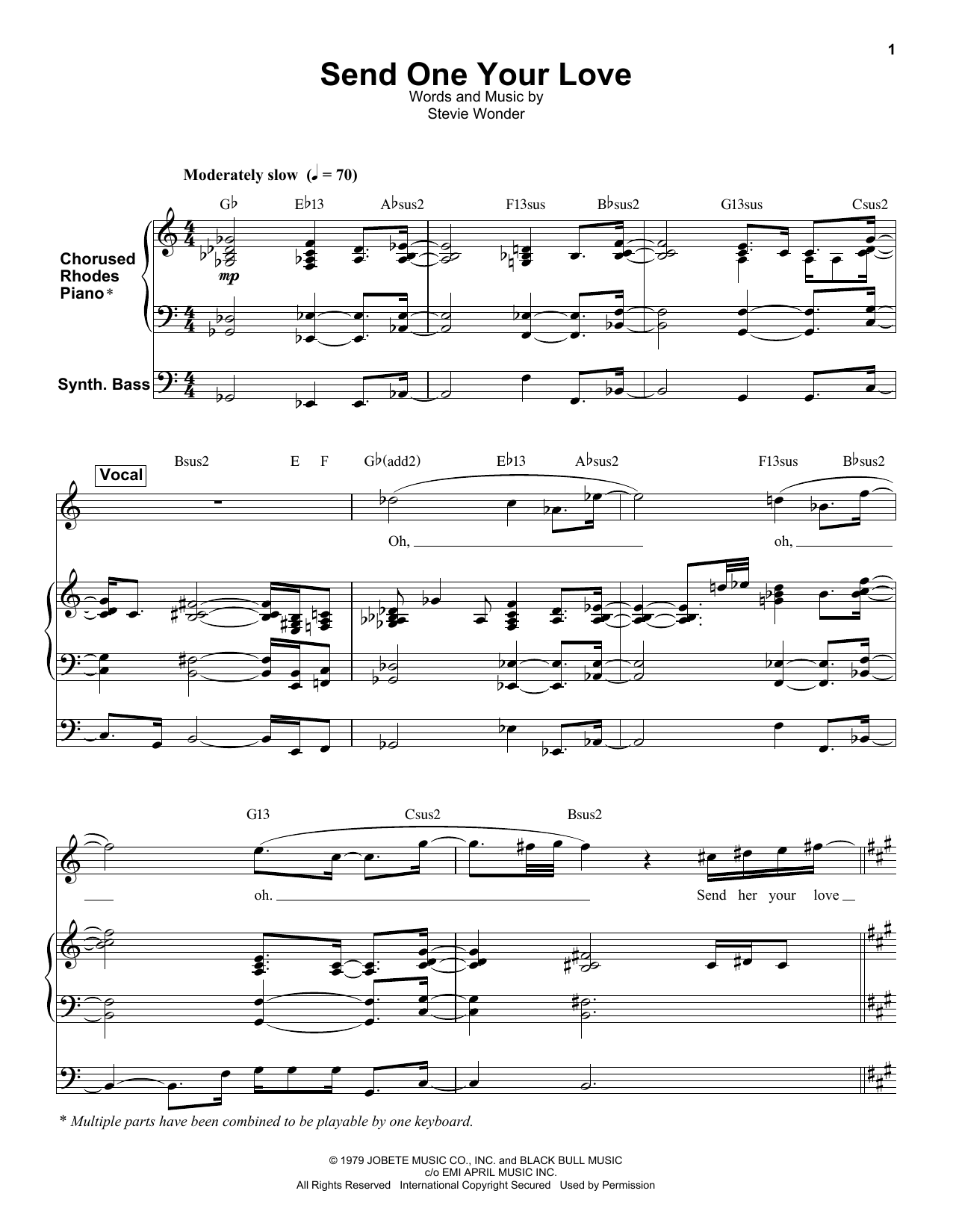 Stevie Wonder Send One Your Love sheet music notes and chords. Download Printable PDF.