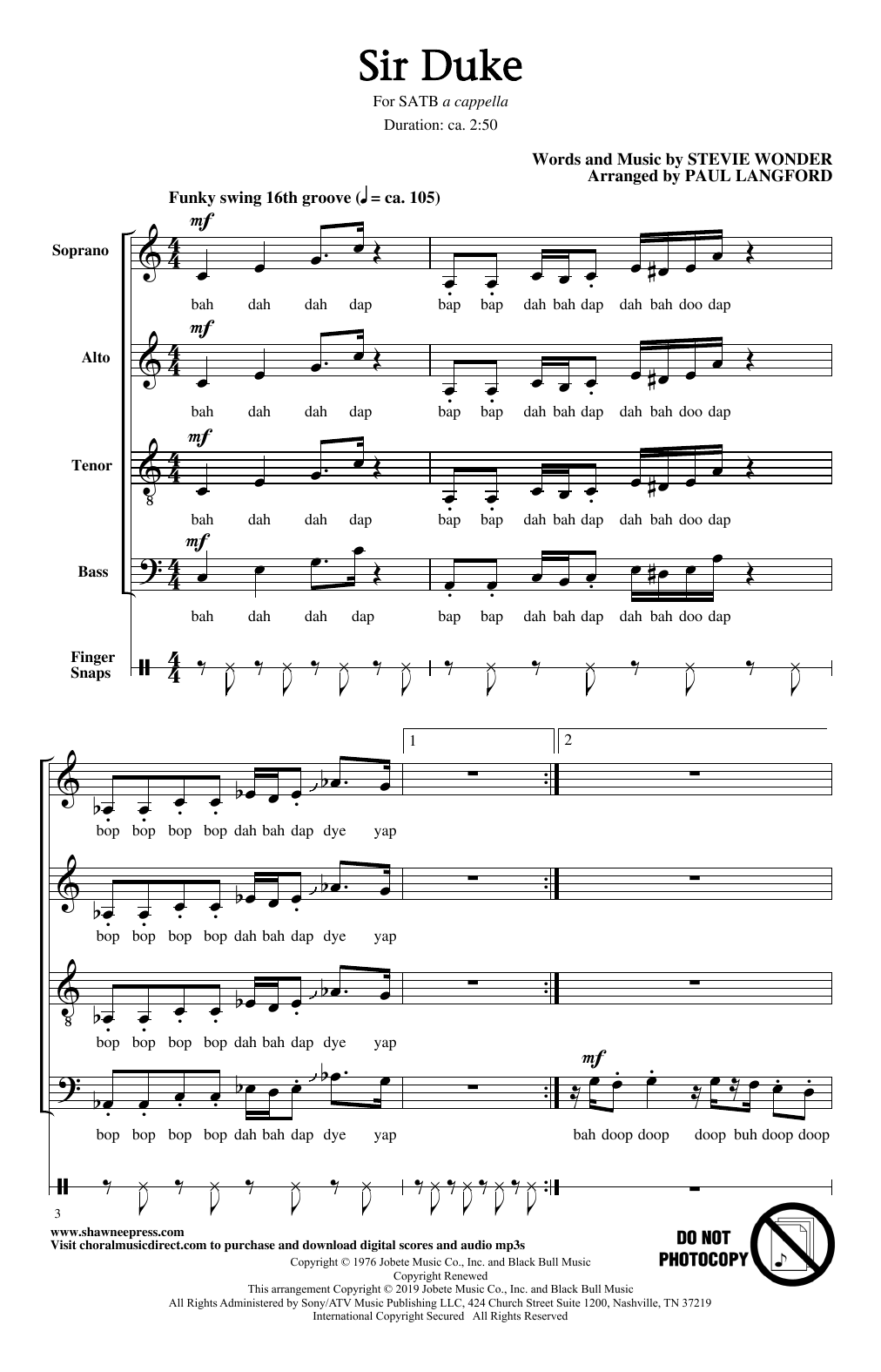 Stevie Wonder Sir Duke (arr. Paul Langford) sheet music notes and chords. Download Printable PDF.