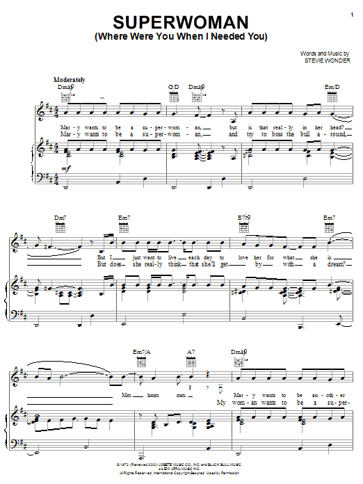 Stevie Wonder Superwoman (Where Were You When I Needed You) sheet music notes and chords. Download Printable PDF.