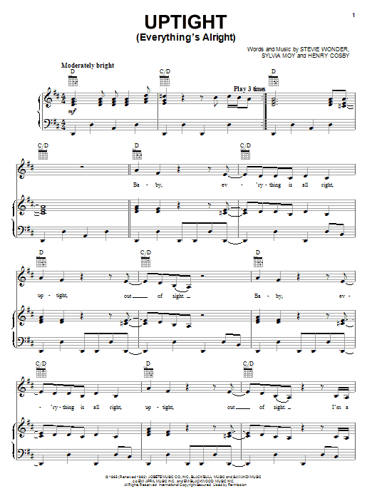 Stevie Wonder Uptight (Everything's Alright) sheet music notes and chords. Download Printable PDF.