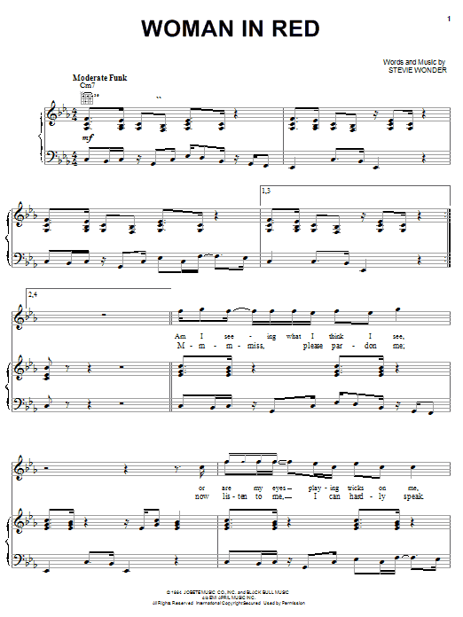 Learn to play Stevie Wonder Woman In Red sheet music for Piano, Vocal & Guitar Chords (Right-Hand Melody) in minutes. Price: 7.8900$ Stevie Wonder Woman In Red sheet music notes and chords arranged for Piano, Vocal & Guitar Chords (Right-Hand Melody)