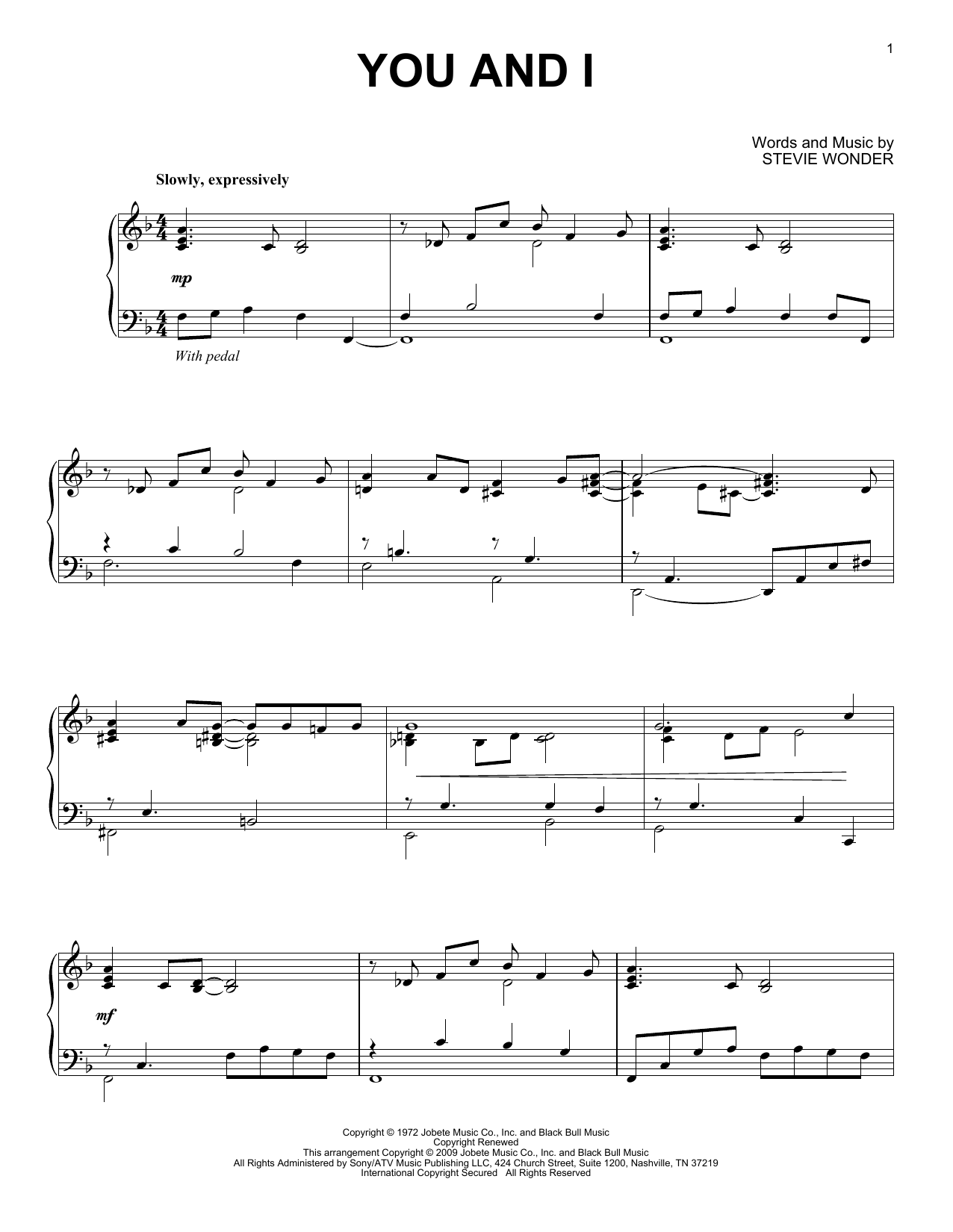 Stevie Wonder You And I sheet music notes and chords. Download Printable PDF.