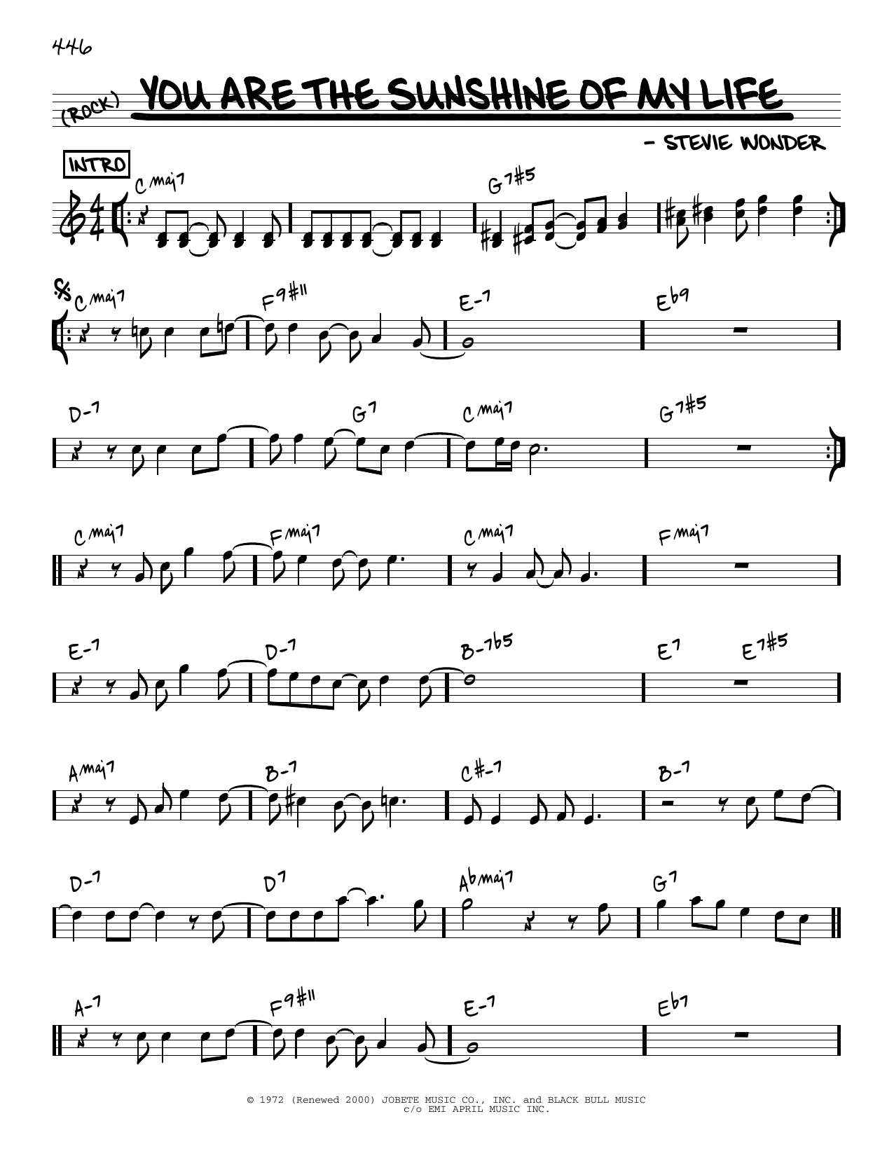Stevie Wonder You Are The Sunshine Of My Life [Reharmonized version] (arr. Jack Grassel) sheet music notes and chords arranged for Real Book – Melody & Chords