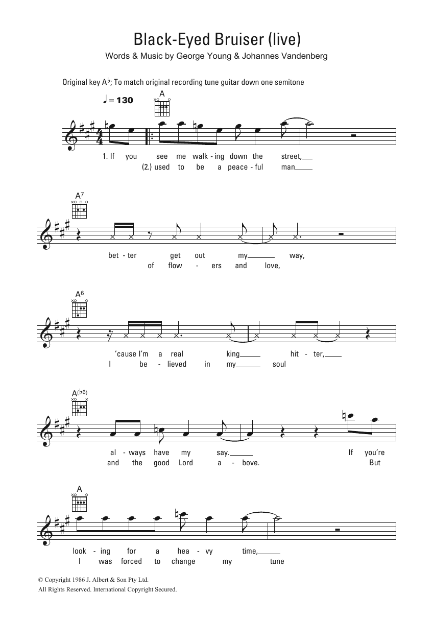 Stevie Wright Black Eyed Bruiser sheet music notes and chords. Download Printable PDF.