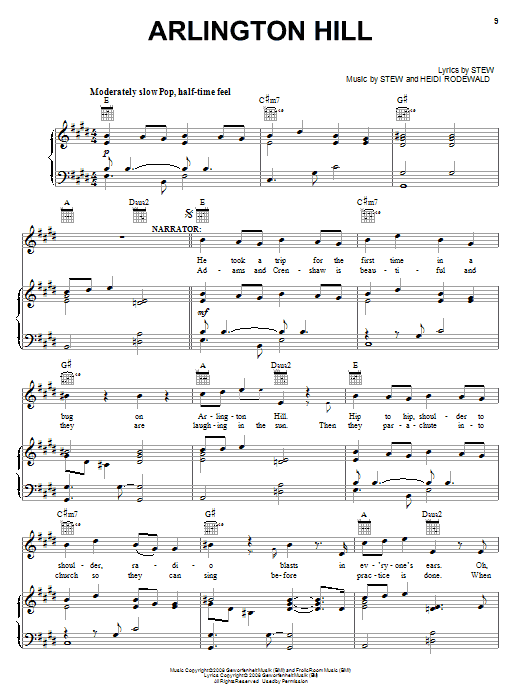 Learn to play Stew Arlington Hill sheet music for Piano, Vocal & Guitar Chords (Right-Hand Melody) in minutes. Price: 7.8900$ Stew Arlington Hill sheet music notes and chords arranged for Piano, Vocal & Guitar Chords (Right-Hand Melody)
