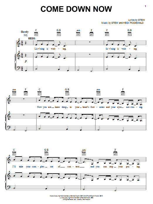 Stew Come Down Now sheet music notes and chords. Download Printable PDF.