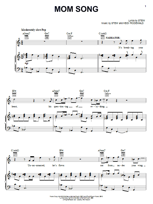 Learn to play Stew Mom Song sheet music for Piano, Vocal & Guitar Chords (Right-Hand Melody) in minutes. Price: 7.8900$ Stew Mom Song sheet music notes and chords arranged for Piano, Vocal & Guitar Chords (Right-Hand Melody)