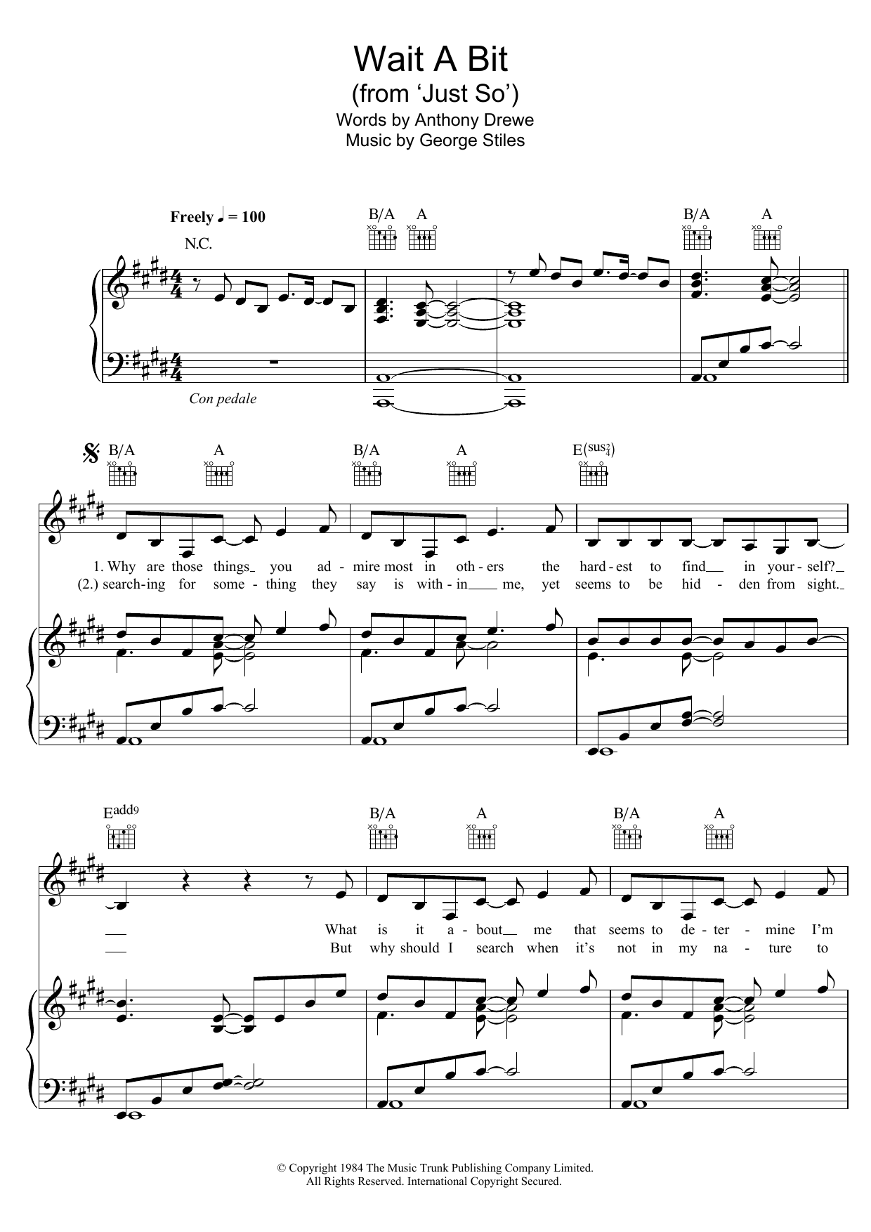 Stiles & Drewe Wait A Bit (from 'Just So') sheet music notes and chords. Download Printable PDF.