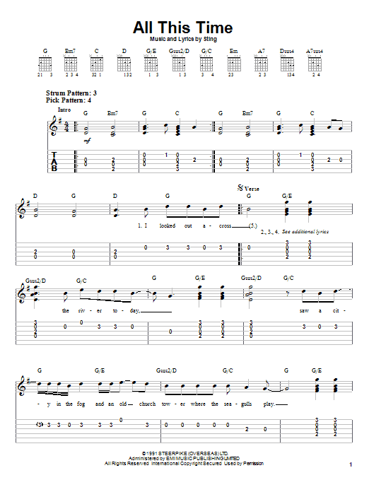 Sting All This Time sheet music notes and chords. Download Printable PDF.