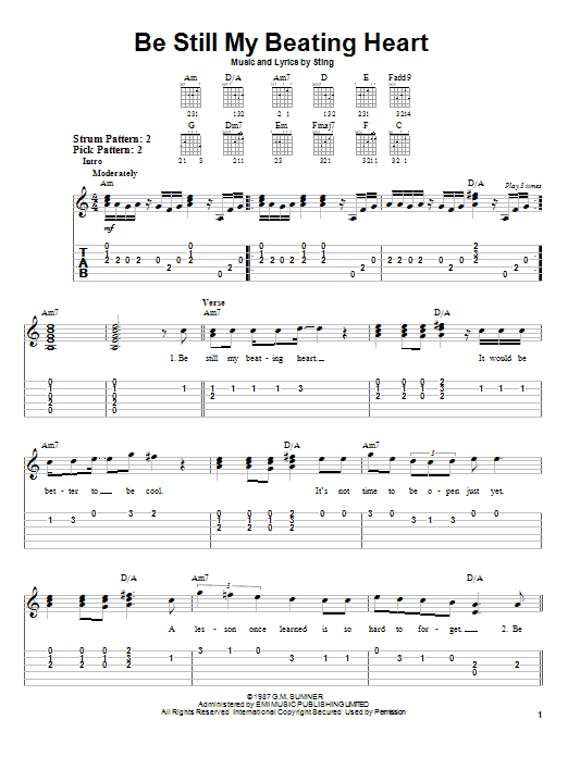 Sting Be Still My Beating Heart sheet music notes and chords. Download Printable PDF.