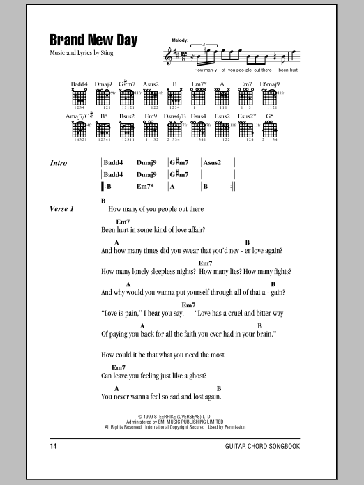 Sting Brand New Day sheet music notes and chords. Download Printable PDF.