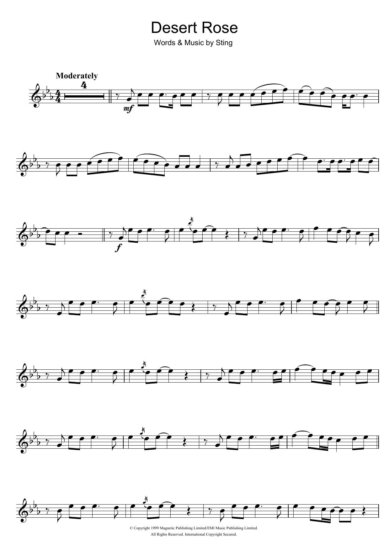 Sting Desert Rose sheet music notes and chords arranged for Piano, Vocal & Guitar Chords