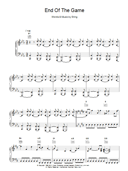 Sting End Of The Game sheet music notes and chords arranged for Piano, Vocal & Guitar Chords