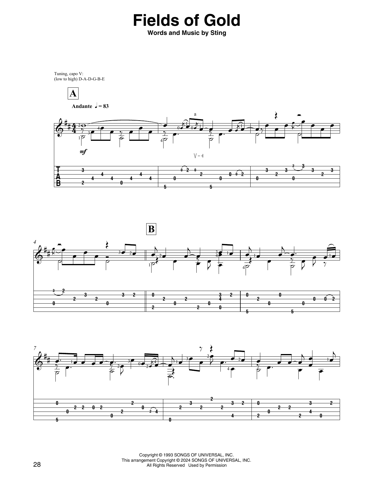 Sting Fields Of Gold (arr. David Jaggs) sheet music notes and chords. Download Printable PDF.