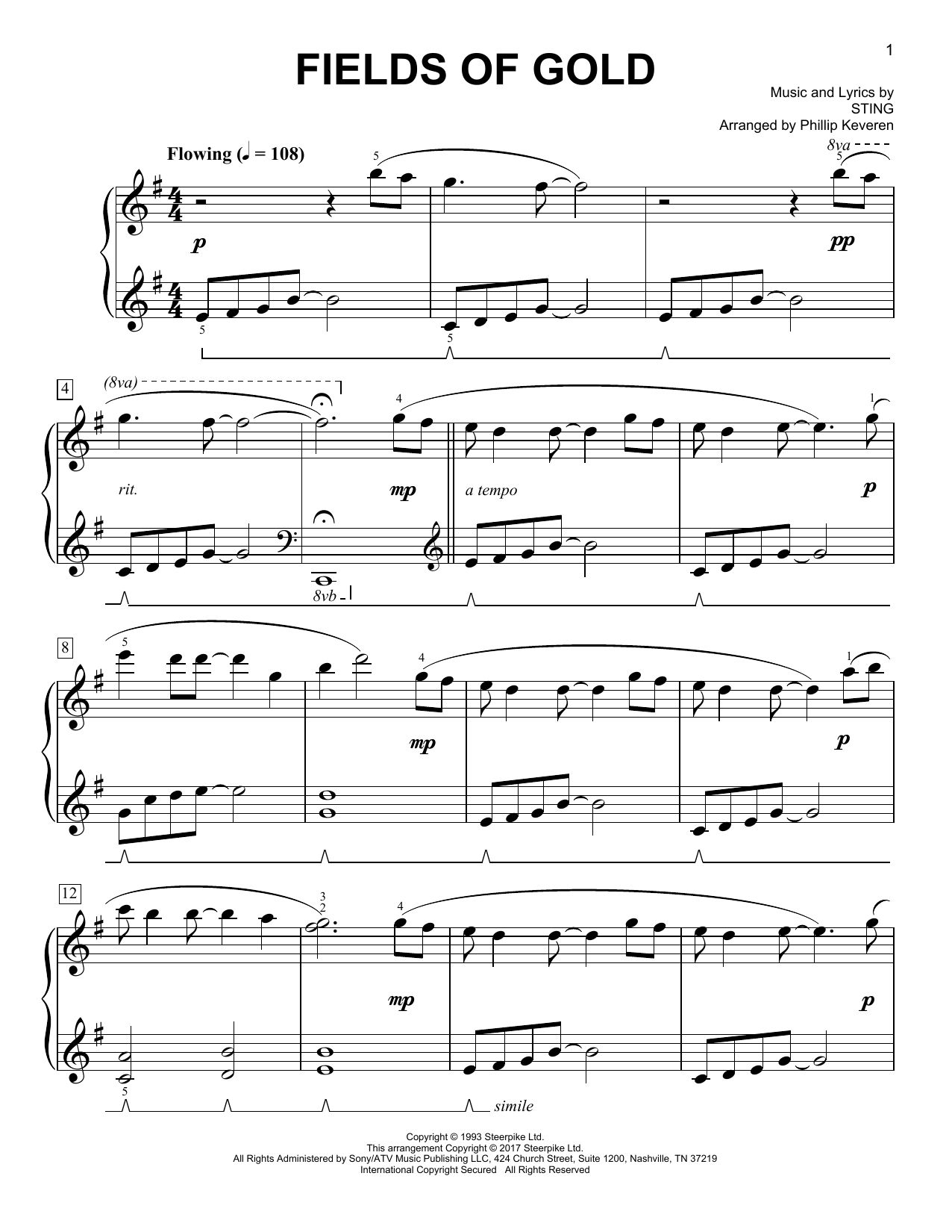 Sting Fields Of Gold [Classical version] (arr. Phillip Keveren) sheet music notes and chords. Download Printable PDF.