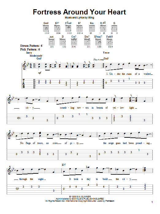 Sting Fortress Around Your Heart sheet music notes and chords. Download Printable PDF.