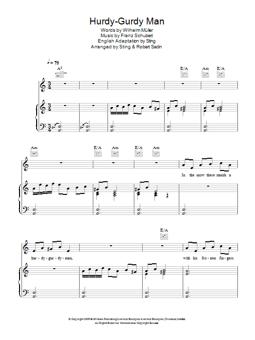 Sting Hurdy-Gurdy Man sheet music notes and chords arranged for Piano, Vocal & Guitar Chords