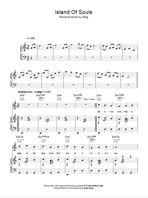 Sting Island Of Souls sheet music notes and chords. Download Printable PDF.