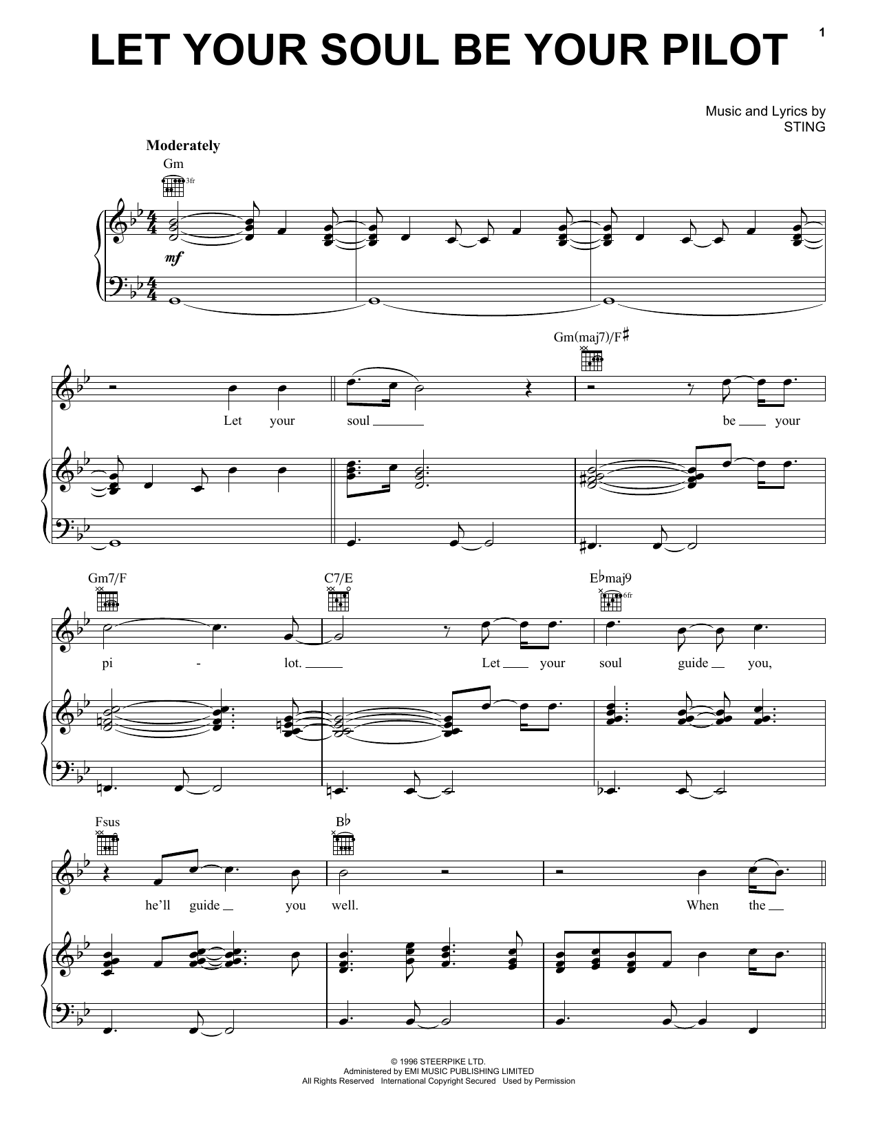 Sting Let Your Soul Be Your Pilot sheet music notes and chords. Download Printable PDF.