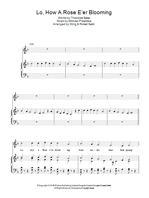 Sting Lo, How A Rose E'er Blooming sheet music notes and chords arranged for Piano, Vocal & Guitar Chords