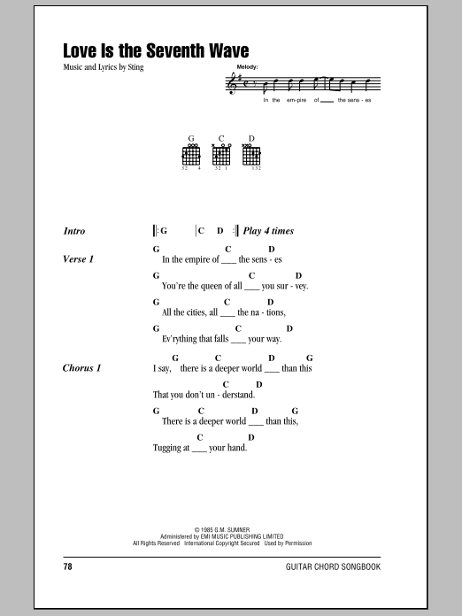 Sting Love Is The Seventh Wave sheet music notes and chords. Download Printable PDF.