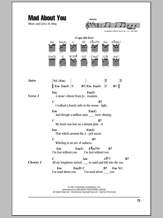 Sting Mad About You sheet music notes and chords. Download Printable PDF.