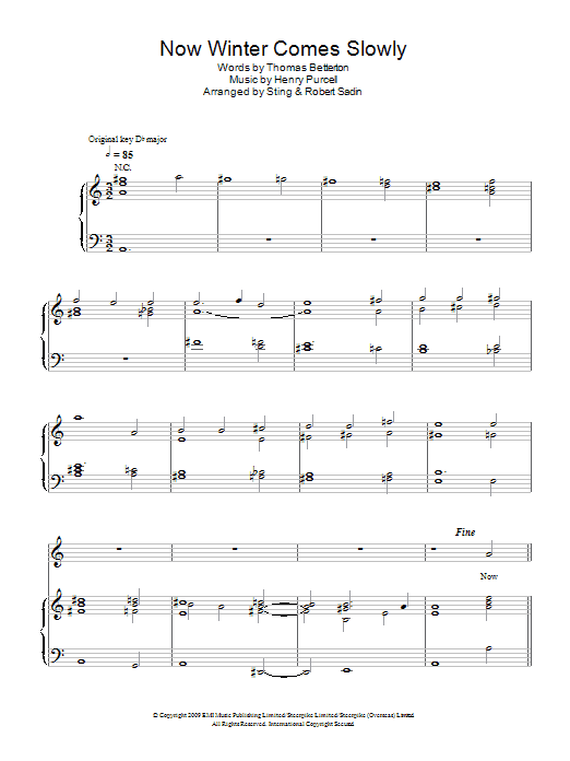 Sting Now Winter Comes Slowly sheet music notes and chords arranged for Piano, Vocal & Guitar Chords