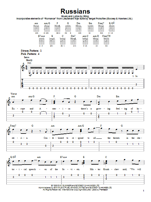 Sting Russians sheet music notes and chords. Download Printable PDF.