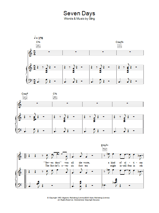 Sting Seven Days sheet music notes and chords. Download Printable PDF.