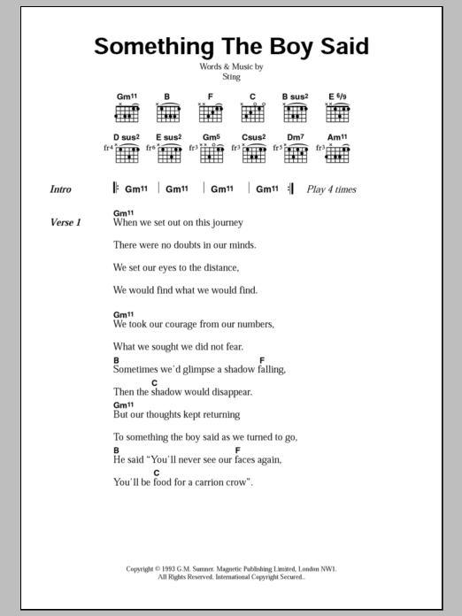 Sting Something The Boy Said sheet music notes and chords. Download Printable PDF.