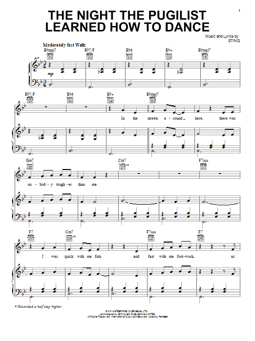 Learn to play Sting The Night The Pugilist Learned How To Dance sheet music for Piano, Vocal & Guitar Chords (Right-Hand Melody) in minutes. Price: 7.8900$ Sting The Night The Pugilist Learned How To Dance sheet music notes and chords arranged for Piano, Vocal & Guitar Chords (Right-Hand Melody)